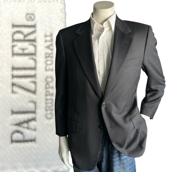 PAL ZALERI Men 38-40R Blazer Designer Wool Pinstripe Suit Jacket Made In Italy - Picture 2 of 16